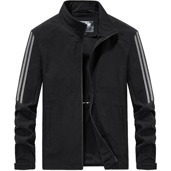 Chaqueta Casual Fina De OtoñO Para Hombre Con Cuello Alto Chaqueta Para Hombre Con Bolsillo Con Cremallera Top De Color SóLido 4XL Black-image