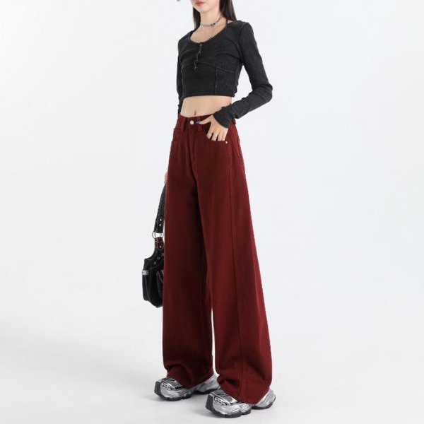 Jeans De Pierna Ancha Para Mujer En OtoñO E Invierno Pantalones Cimitarra Para Mujer Sueltos Ankara Rojo Pantalones Banana Pantalones De Pierna Ancha Para Mujer En OtoñO XL Black-image