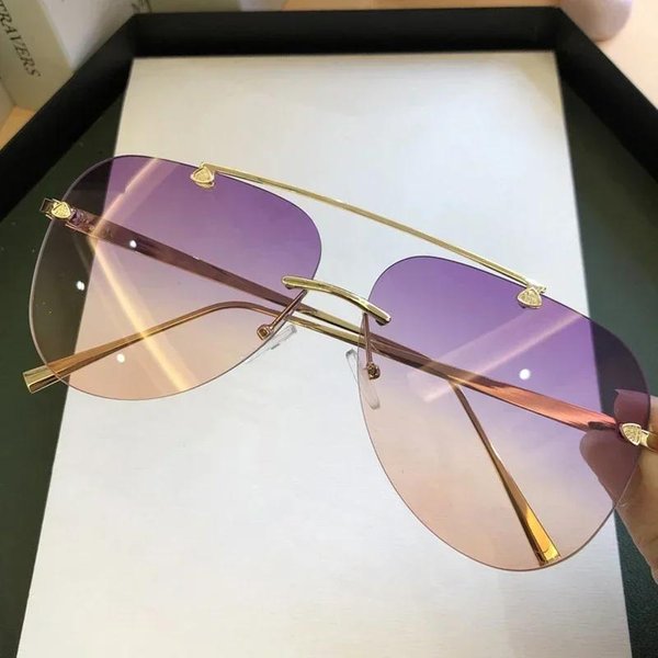 Metalowe Okulary PrzeciwsłOneczne Bez Oprawek MęSkie Lustrzane Modne Trendy Pilotki Damskie Okulary SłOneczne Ochrona UV Gradientowe Okulary-image