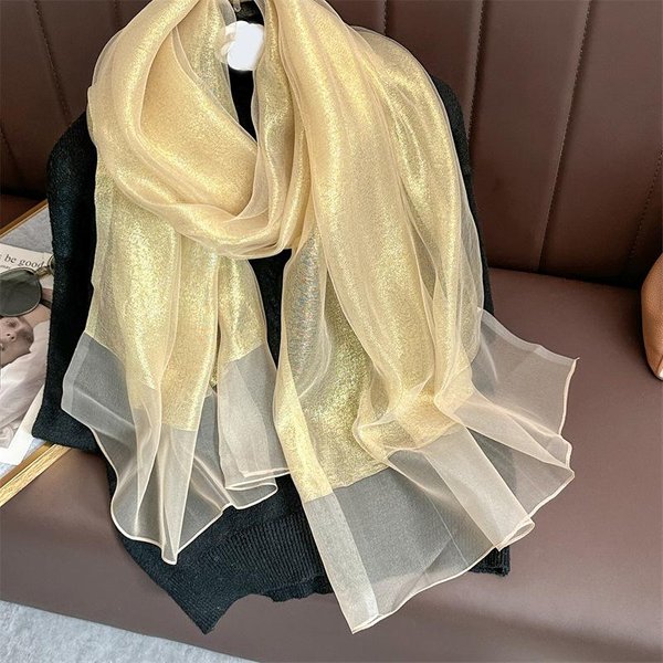 Jedwabno-WełNiany Szalik Dla Kobiet GłAdkie Szale Chusty Pashmina HidżAb Foulard Femme PlażOwe Szale Bandana Luksusowe Poncho 200X70Cm Beige-image