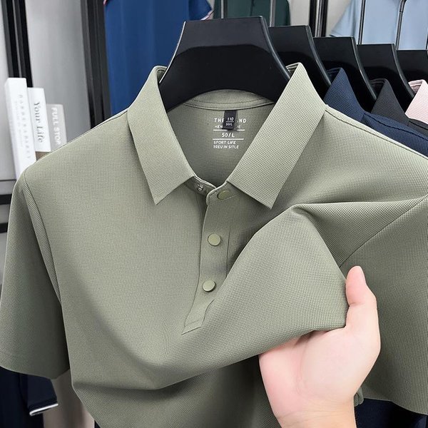 Camisa Polo De Seda Helada De Verano Para Hombre - Manga Corta, Holgada, Fresca Y Transpirable XL For 135-150 Lbs Verde Claro-image