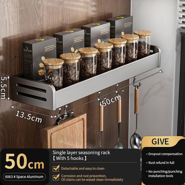 Estante De Almacenamiento De Cocina De 50CM Estante Para Condimentos Montado En La Pared Condimento Multifuncional Organizador De Cocina DoméStico Estante De Almacenamiento Gray-image