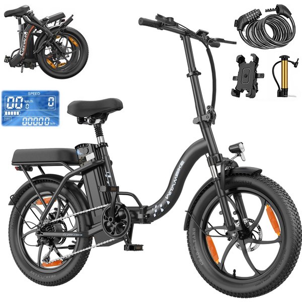 Witambike SkłAdany Rower Elektryczny 20-Calowy Silnik 250W 47Nm Bateria 48V 16Ah PręDkość 25 Km/H ZasięG 100 Km 7 BiegóW Amortyzacja SprężYnowa Hamulce Tarczowe Czarny-image