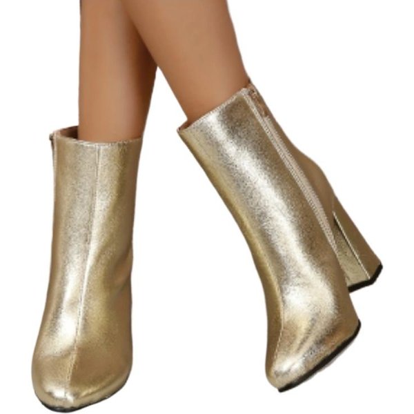 Damskie Buty Plus Size Nowoczesne Damskie Botki Eleganckie Botki Damskie Szpiczasty Nosek Boczny Zamek Wysokie Grube Obcasy Buty Damskie 40 ZłOty-image