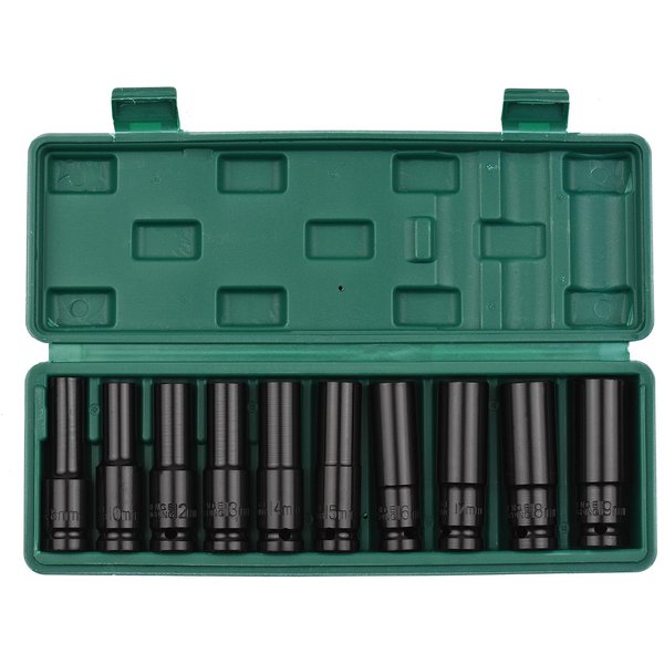 Geevorks Juego De Vasos De Impacto Hexagonales Con Accionamiento De 1/2 Pulgada, 10 Piezas De Dados Profundos, TamañOs MéTricos De 10 A 22 Mm Y 3/8 10Pcs & 8-19Mm Negro-image