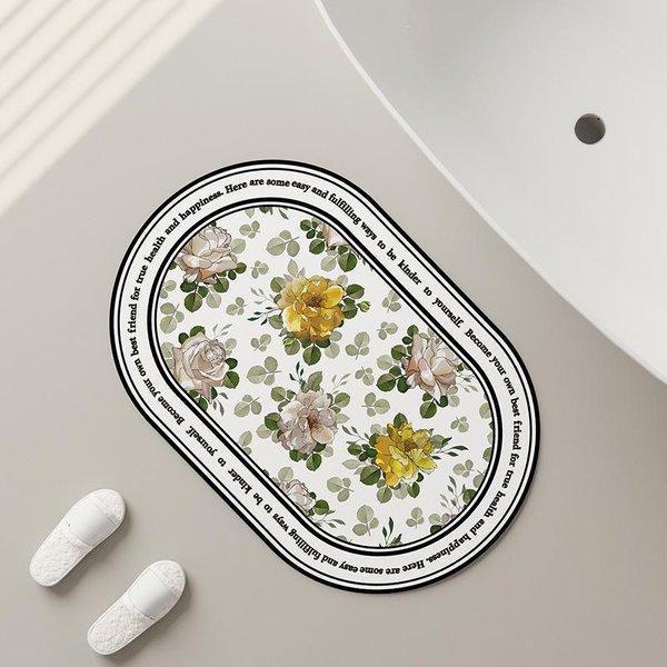 ŁAzienkowa Mata Z Ziemi Okrzemkowej Mata Toaletowa ChłOnna SzybkoschnąCa AntypośLizgowa Mata Kuchenna Brudna Mata W Retro Kwiaty 40*60CM White-image
