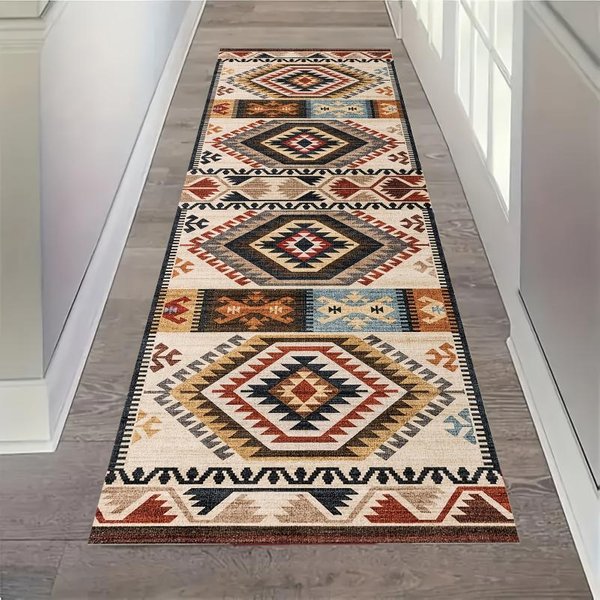 Orientalny Geometryczny Dywanik Korytarzowy W Stylu Plemiennym, AntypośLizgowy, Plamoodporny, Dywanik PodłOgowy Do Sypialni, Wiejskiego Domu, Przedpokoju 50X80Cm 20X31Inch-image