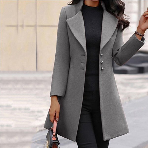OtoñO E Invierno Nuevo Abrigo De Lana Para Mujer Cuello Alto Abrigo Para Mujer VersióN Coreana Corte Slim 3XL Gray-image