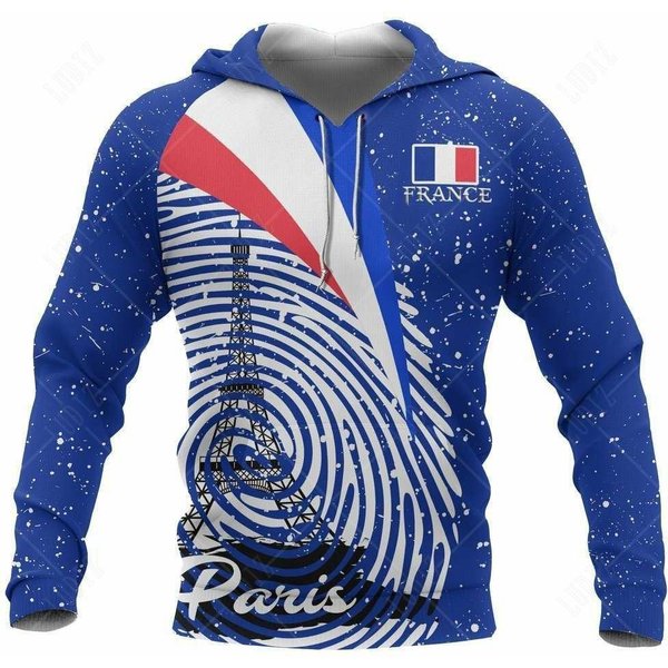 Francja Bluzy Z Kapturem MęSka Bluza Z Kapturem 3D Print Flaga Francji Topy Jesień DłUgi RęKaw Streetwear Projektant Bluza Z Kapturem Dla MężCzyzn Odzież M Gray-image