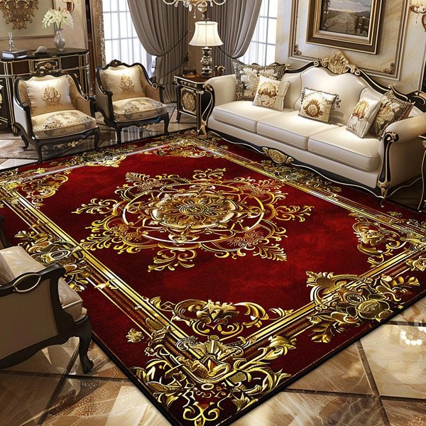 Alfombra Persa Retro De Lujo DecoracióN Europea FáCil De Limpiar Antideslizante Alfombras Grandes Para Sala De Estar Dormitorio Vestidor Lavable Alfombra Suave 100*160Cm-image