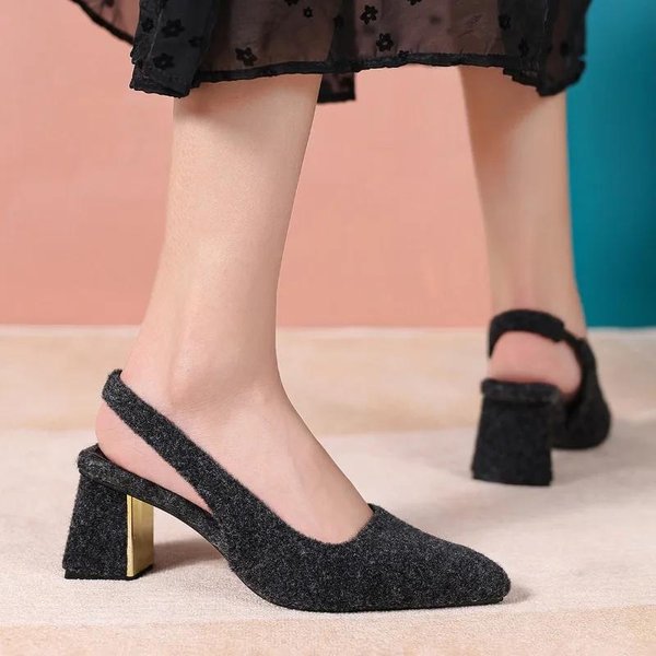 Zapatos De TacóN Alto De Moda Para Mujer, Punta Fina, TacóN Grueso Bajo, Zapatos De Vestir, Slip-On, Talla Grande, Sandalias De Tiras Concisas 43 Gris Oscuro-image
