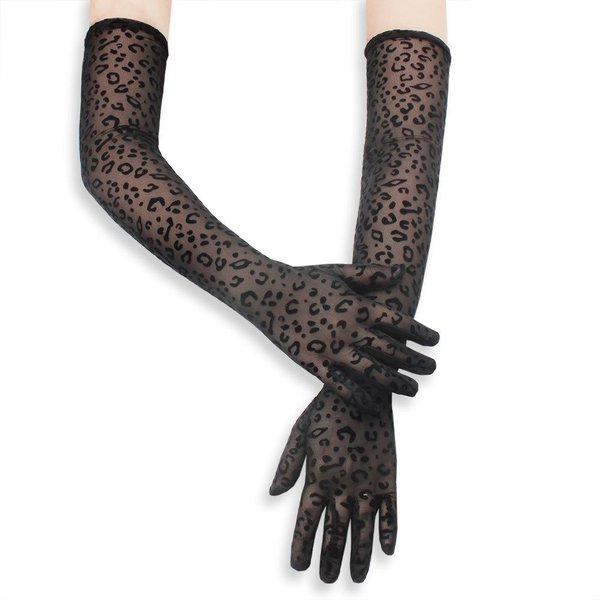 Mujer sexy Moda Estampado De Leopardo Malla Fina Transparente Alta Elasticidad CóModo Transpirable Guantes Largos ActuacióN Cosplay 55Cm-image
