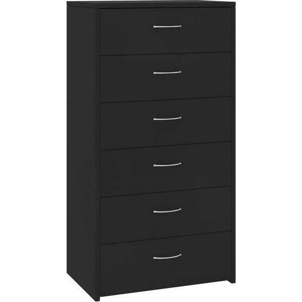 Aparador Con 6 Cajones Negro 50 X 34 X 96 Cm Madera De IngenieríA-image
