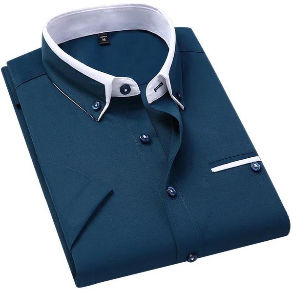 Letnia Koszula Biznesowa MęSka Z KróTkim RęKawem, Zapinana Na Guziki, Z KołNierzykiem Kent, Casualowa Koszula, Odzież MęSka, Rozmiar Plus 5XL 5XL Black-image