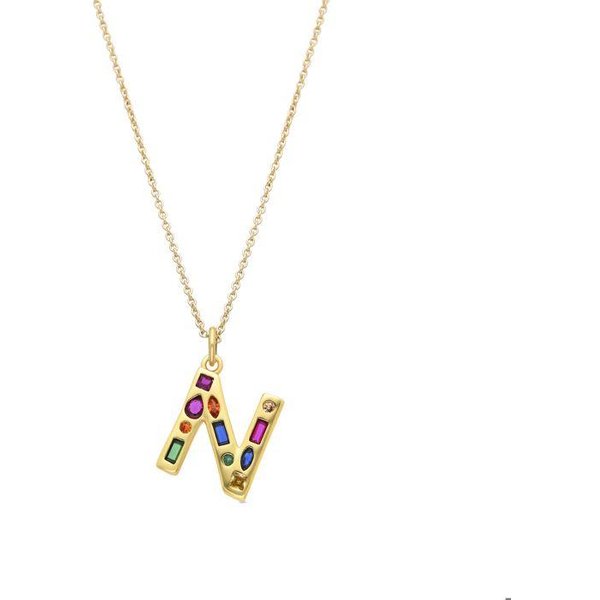 Collar Luxenter Con Circonita Multicolor Acabado Oro 18K - Alfabeto N-image
