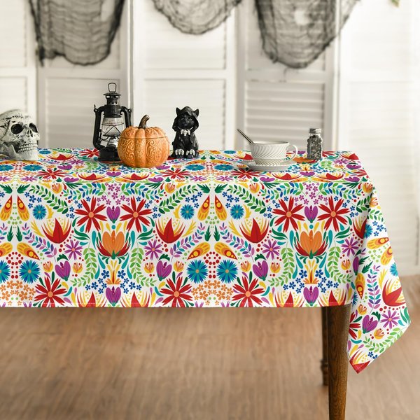 MeksykańSki Dzień ZmarłYch Kwiaty Ptaki Obrus Dekoracja StołU Zmywalny Wodoodporny Obrus Na Stół Kuchenny Jadalny Dekoracja ŚWiąTeczna 140X140Cm-image