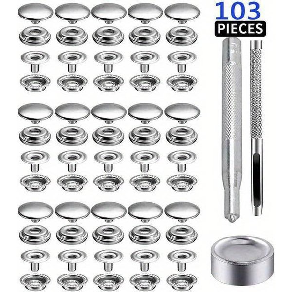 100 Szt. 15 Mm Zestaw ZatrzaskóW PłóCiennych Klasy Morskiej, Zatrzaski Ze Stali Nierdzewnej Do PokrowcóW Na łOdzie, SkóRy Do Szycia, Ubrań, NamiotóW 100Pcs&3Pcs Tool-image