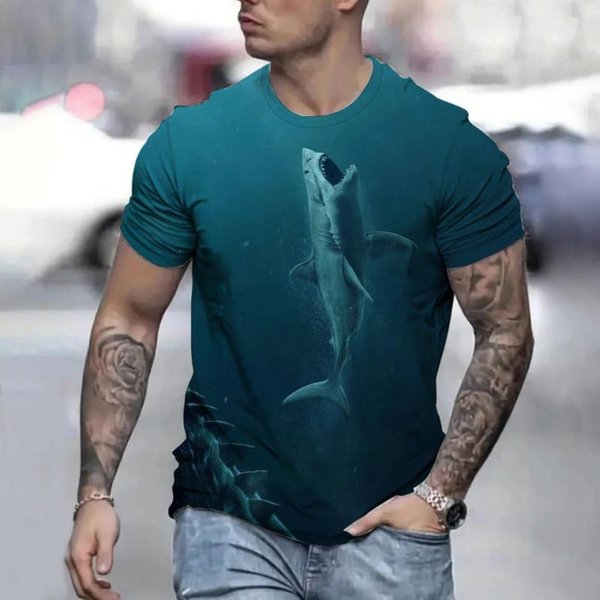 Camiseta De Verano Para Hombre TiburóN De Las Profundidades ImpresióN 3D Camiseta Oversize Para Hombre Casual Holgada Ropa Urbana Camisetas Manga Corta S Black-image