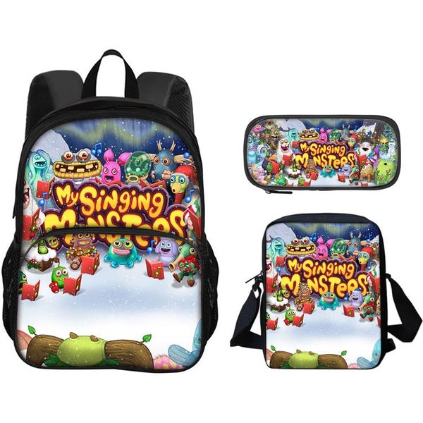 My Singing Monsters Bolso Frontal Redondo Mochila Estuche Para BolíGrafos Bolso De Hombro Set De 3 Piezas Estampado GuarderíA Escuela Primaria NiñOs Y NiñAs-image