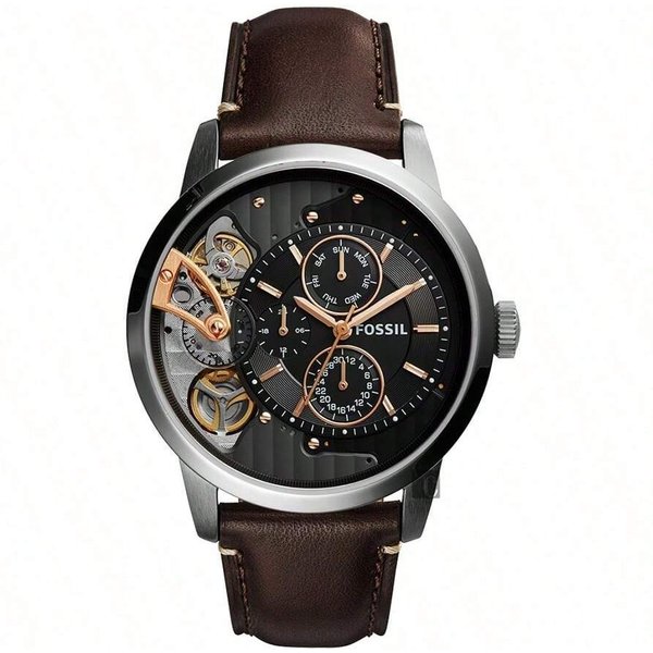 Reloj De Cuarzo Para Hombre Fossil Con Correa De Cuero, Tres Agujas, Caja De Acero Inoxidable Y Cristal Resistente A Los ArañAzos ME1163 MarróN-image
