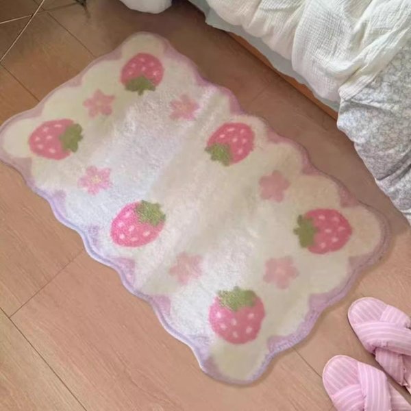 Dywan Retro SłOdki Truskawkowy Mata PodłOgowa Koc PrzyłóżKowy Mata Pod Stopy Imitacja Kaszmiru Sypialnia PrzyłóżKowa Pluszowa Mata AntypośLizgowa Szatnia 80X120Cm31.5X47.2In-image