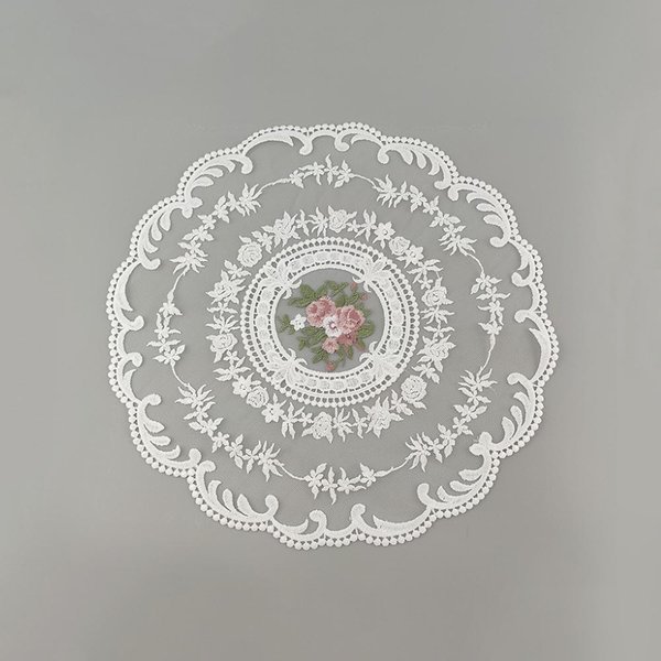 1PC Cubremesa Comedor Mantel Bordado Elegante Mantel Redondo De Encaje Posavasos Servilleta DecoracióN Fiesta Boda 1Pc-image