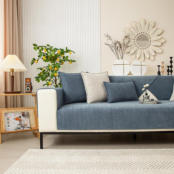 Funda De Sofá De Chenilla NóRdica Para Sala De Estar, CojíN De Sofá De Color SóLido, Funda De Sofá En Forma De L, Alfombrilla Antideslizante Con Reposabrazos Y Respaldo 70X70Cm 1Pc-image