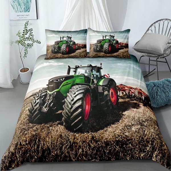 Juego De Funda NóRdica De Tractor King Queen Doble Completo Twin Individual TamañO NiñOs Juego De Ropa De Cama 140X200Cm Gray-image