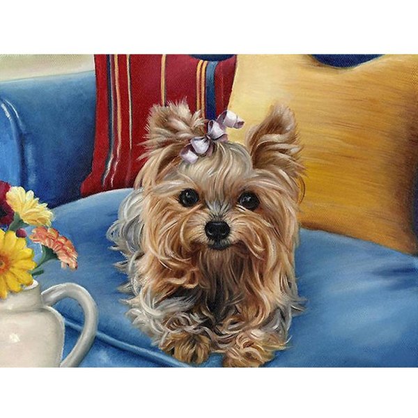 Punto De Cruz DIY Bordado De Diamantes Hermoso Cachorro Pintura De Diamantes Redondos Completos Mosaico DecoracióN Del Hogar 20X30CM-image