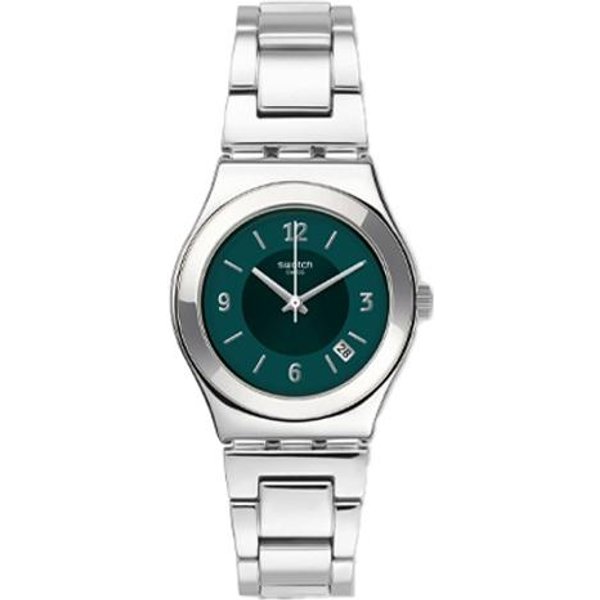 Swatch Serie Irony Movimiento De Cuarzo Reloj De Acero Mediano Esfera Verde Relojes Para Mujer YLS468G Silver Strap Black-image