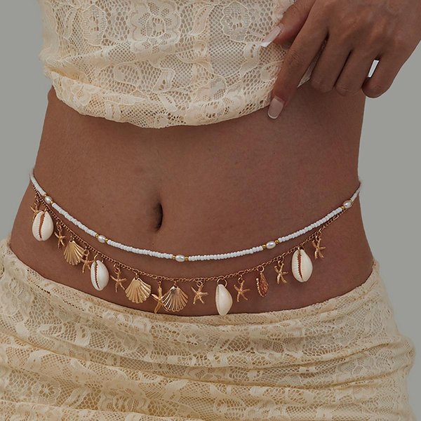 Cadena De Cintura Con Concha De Estrella De Mar Para Mujer Verano Playa Sexy Cadena Corporal Con Cuentas JoyeríA De Vacaciones Accesorios Regalo-image