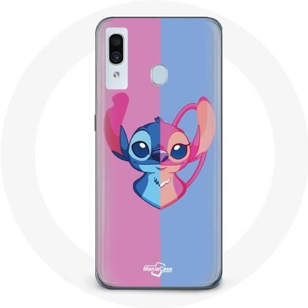 Funda - Samsung - Galaxy A20 - Flexible - ProteccióN - Stitch Y Angel Azul Rosa Color Rosa-image