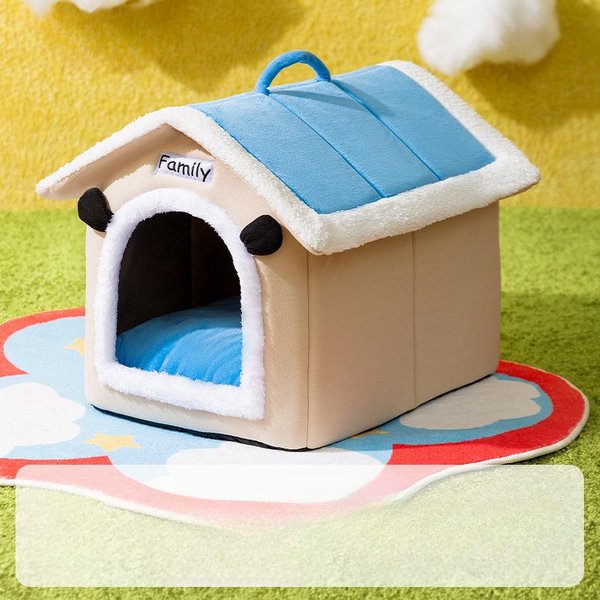 CrayóN De Empalme De Color En Contraste Casa Nido Techo Rojo PequeñO Perro Gato OtoñO E Invierno CáLido Casa Para Perro Nido Para Gato Suministros Para Mascotas S (40 * 32 * 32Cm )-image
