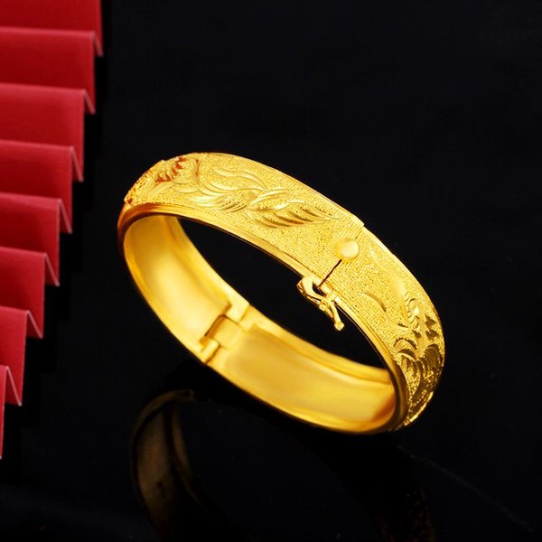 Pulsera De DragóN Y FéNix De ImitacióN Chapada En Amarillo Para Bodas, JoyeríA De Oro Grueso, Pulsera De DragóN Y FéNix De Arena Fina Seiko Hi Word Yellow-image
