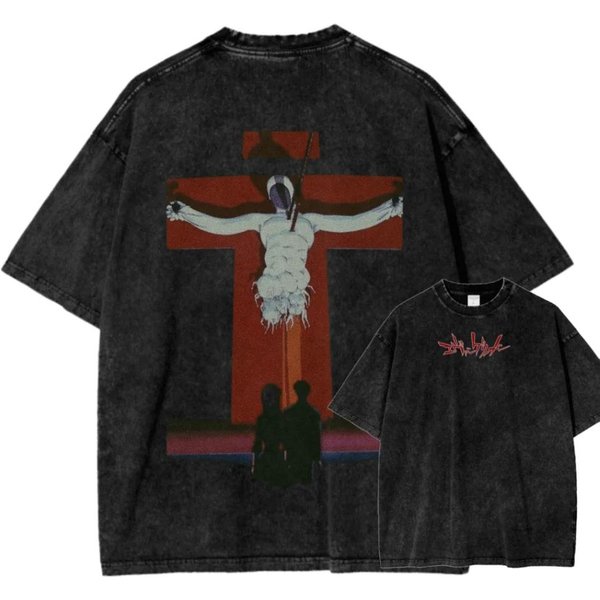 Nueva Camiseta Acid Wash Camiseta Estampada Neon Genesis Evangelion Para Hombre Y Mujer Camiseta Lavada Alta Calidad Camiseta Vintage TOP M Brown-image