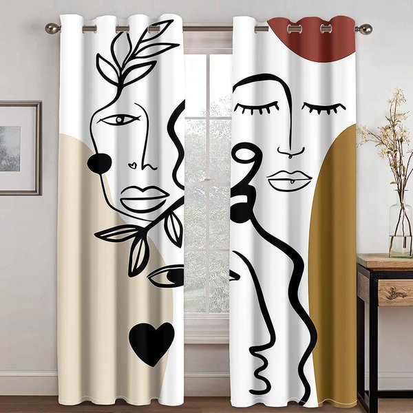 Cortinas Con PatróN ArtíStico Estilo Bohemio Oficina Sala De Estar Dormitorio Cocina BalcóN DecoracióN Del Hogar Cortinas 2 Paneles 50W130H(Cm)X2Pcs&Hook-image
