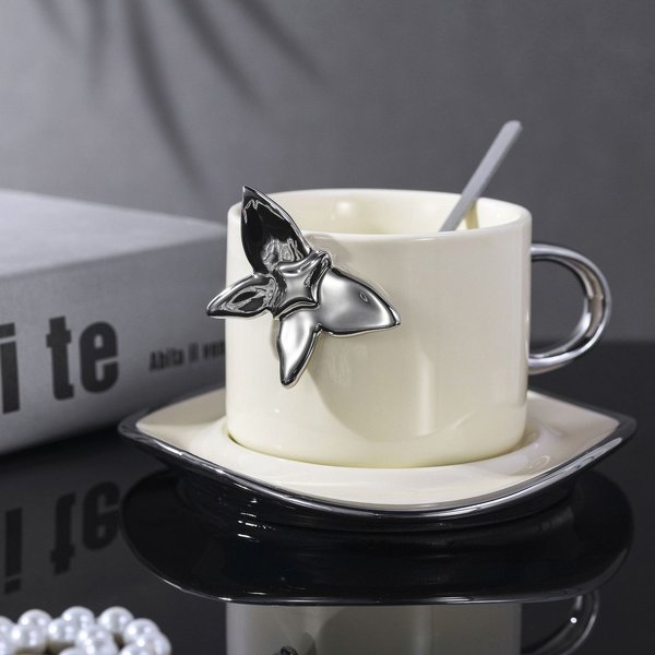 Europejski Styl Lekki Luksus Motyl FiliżAnka Do Kawy Spodek Zestaw Nisza Design Kubek Domowy Ceramiczny Kubek FiliżAnka Do PopołUdniowej Herbaty 250Ml-image