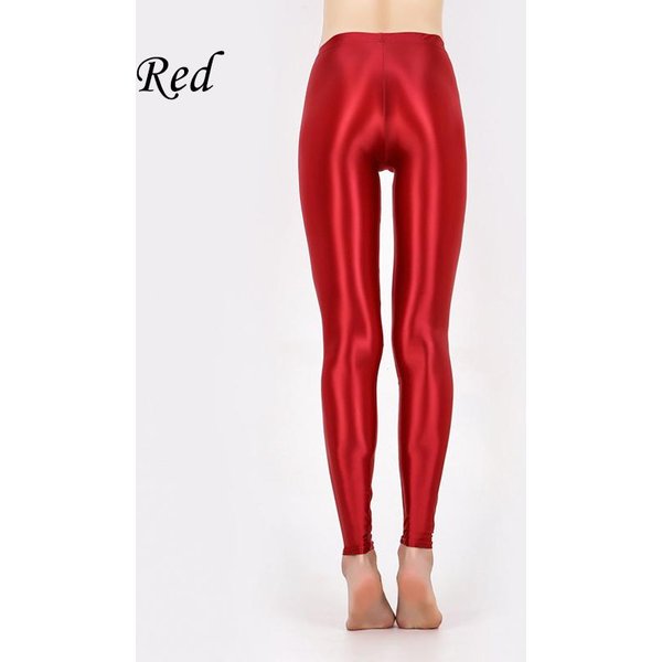 Pantalones Ajustados Satinados Brillantes De Cintura Alta Deportivos Para Mujer Fitness Yoga Brillantes Mallas Leggings De Alta Elasticidad Brillantes M Red-image