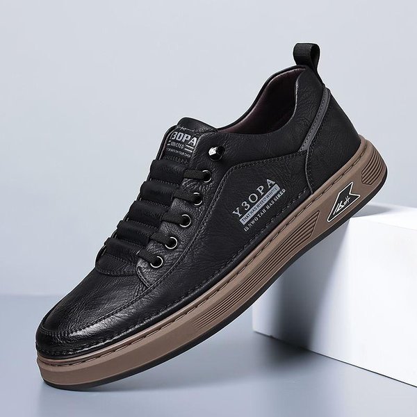 Fajne MęSkie Buty SkóRzane Casualowe Sneakersy OddychająCe Do Chodzenia Wsuwane Buty Na Platformie MęSkie PłAskie Buty Z Gumową Podeszwą 40-image