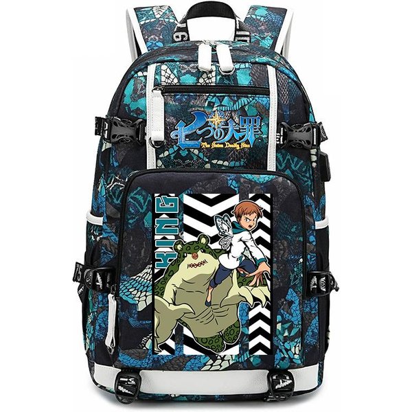 Mochila Escolar De Gran Capacidad Para Adolescentes NiñOs Estampado De Anime Los Siete Pecados Capitales Mochila Casual Para El DíA A DíA Black-image