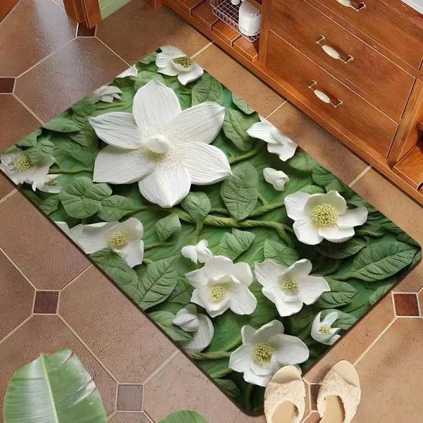 Mata PodłOgowa 3D Stereo Vision ŁAzienka AbsorbująCa Malarstwo Olejne Styl Domowy Drzwi ŁAzienkowe SzybkoschnąCa AntypośLizgowa Mata WejśCiowa 50 * 80CM Diatom Mud Black-image