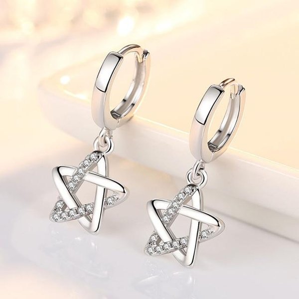 Pendientes De Plata De Ley 925 Para Mujer, Con Colgante De Estrella De Cinco Puntas Y Microincrustaciones De Circonita, Regalo De JoyeríA-image