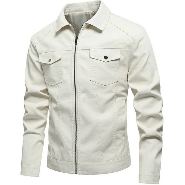 Chaquetas De OtoñO E Invierno Para Hombre, Chaquetas Casuales De Cuero, Chaquetas De Motociclista Para Hombre, Chaquetas De Cuero SintéTico Con Solapa Estilo Coreano Para Hombre. 5XL Blanco-image