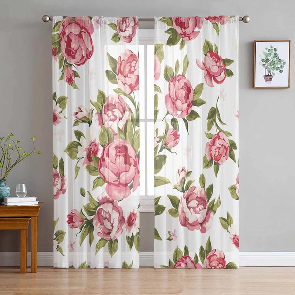 Cortinas Transparentes Vintage De Flores PeoníA Rosa Blancas Para DecoracióN De Sala De Estar Cortina De Ventana Cocina Tul Voile Organza Cortinas W135 X H185Cm X1&Grommet Top-image