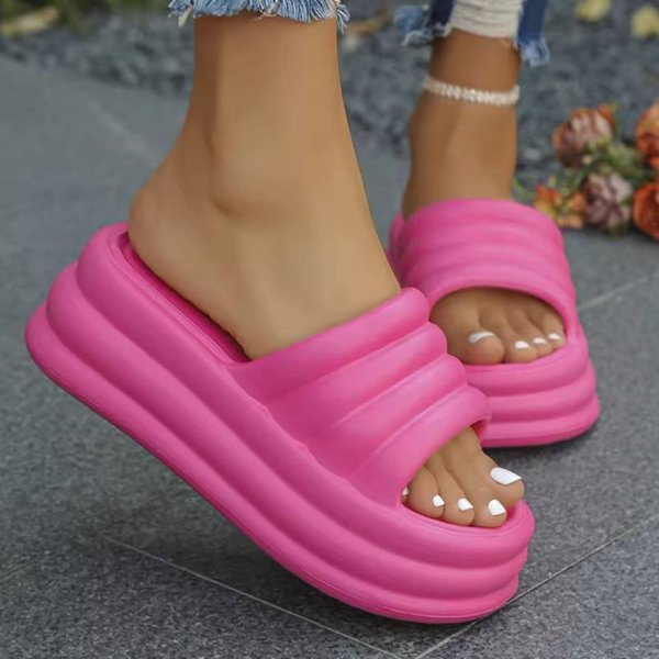 Zapatillas De Plataforma Gruesa Rosadas Mujer Verano Tacones De CuñA De Suela Gruesa Sandalias Para Mujer Antideslizantes Chanclas De Exterior 38-39 Rosa Rosa-image