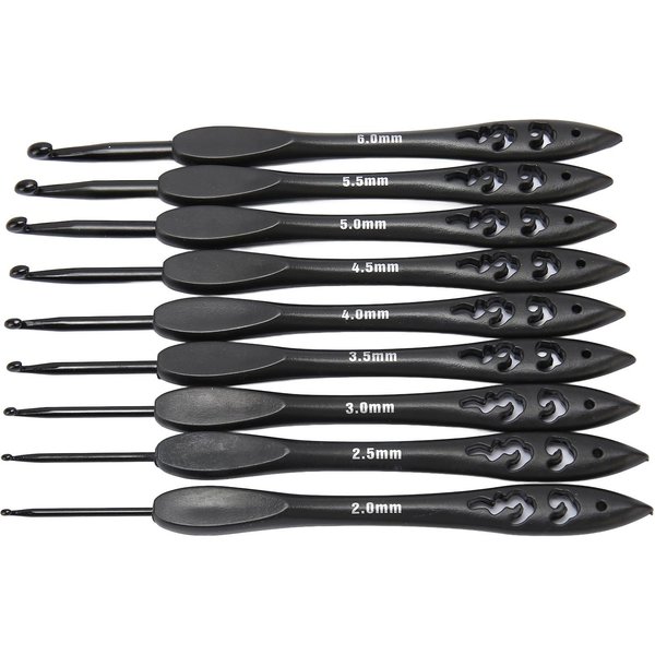 Juego De 9 Ganchillos De 2.0 A 6.0 Mm Mango ErgonóMico Reduce Los Calambres Ganchillo De Aluminio Para-image