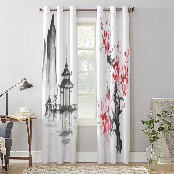 Japonia Tradycyjne JapońSkie Malarstwo ZasłOny Okienne Do Salonu Sypialni Luksusowe Nowoczesne ZasłOny Kuchenne Tkanina Draperie 135W X 215H(Cm) X1-image