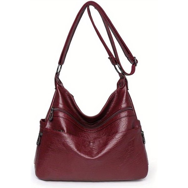 DużA Pojemność Torba Typu Hobo, Prosta Modna Jednokolorowa Torba Typu Crossbody Ze SkóRy Pu, Modna Uniwersalna Torba Na Ramię I Portfel Damski Black-image