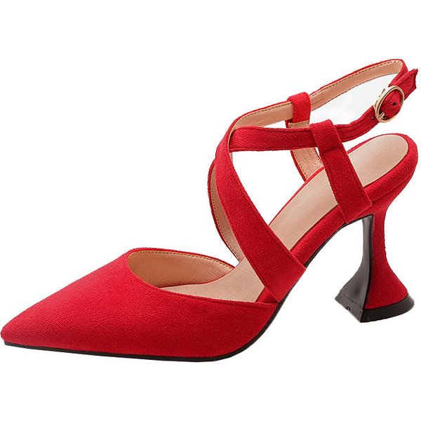 Krazing Pot Flock Punta Estrecha Tacones Altos Verano Zapatos Con Hebilla De Metal Talla Grande 43 Slingback Mujeres Zapatos De TacóN Poco Profundos 40 Rojo-image