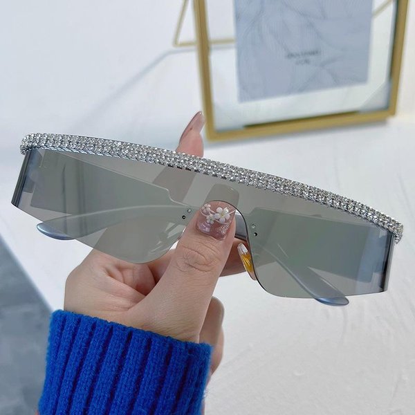 Gafas De Sol De DiseñAdor De Marca De Lujo Con Diamantes ProteccióN UV400 Moda Vintage Deportivas Para Mujeres Hombres Tendencia Gafas Sin Montura As The Picture Gray-image